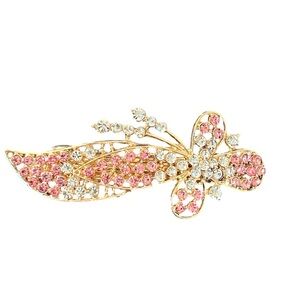 Gold-Tone Pink Crystal Floral Hair Barrette